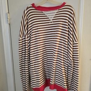 We The Free Striped Sweater with Red Trim